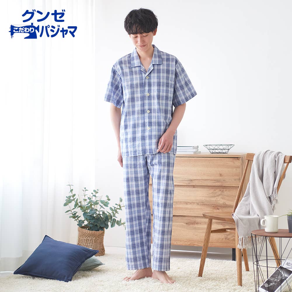 綿100% 先染サッカー パジャマ 半袖長パンツ【SALE】